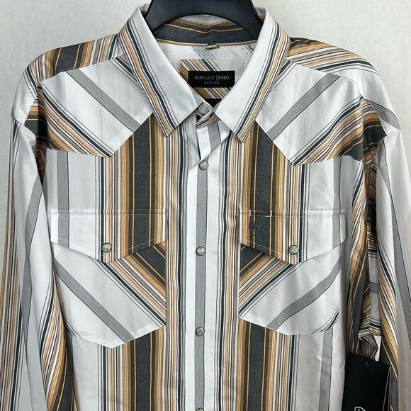 NEW Ariat Pro Series Shirt Snap Button Front Men’s Size Large Long Sleeve Stripe - Picture 2 of 10